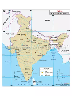 India Map with Latitude and Longitude