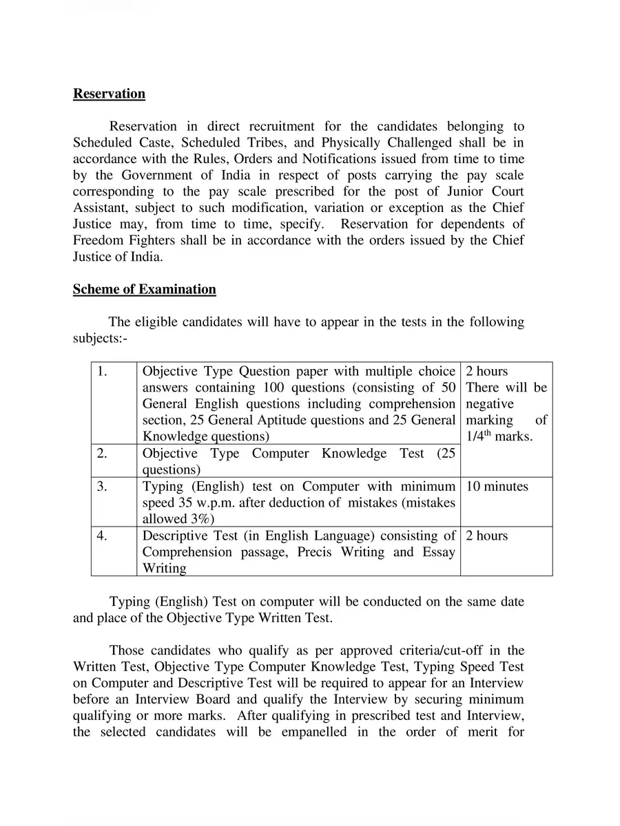 2nd Page of Supreme Court Junior Assistant Notification PDF