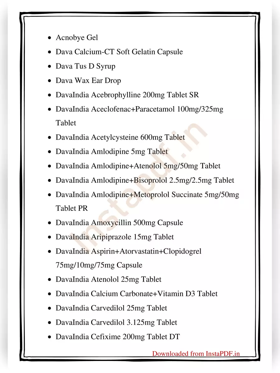 2nd Page of Davaindia Products List PDF