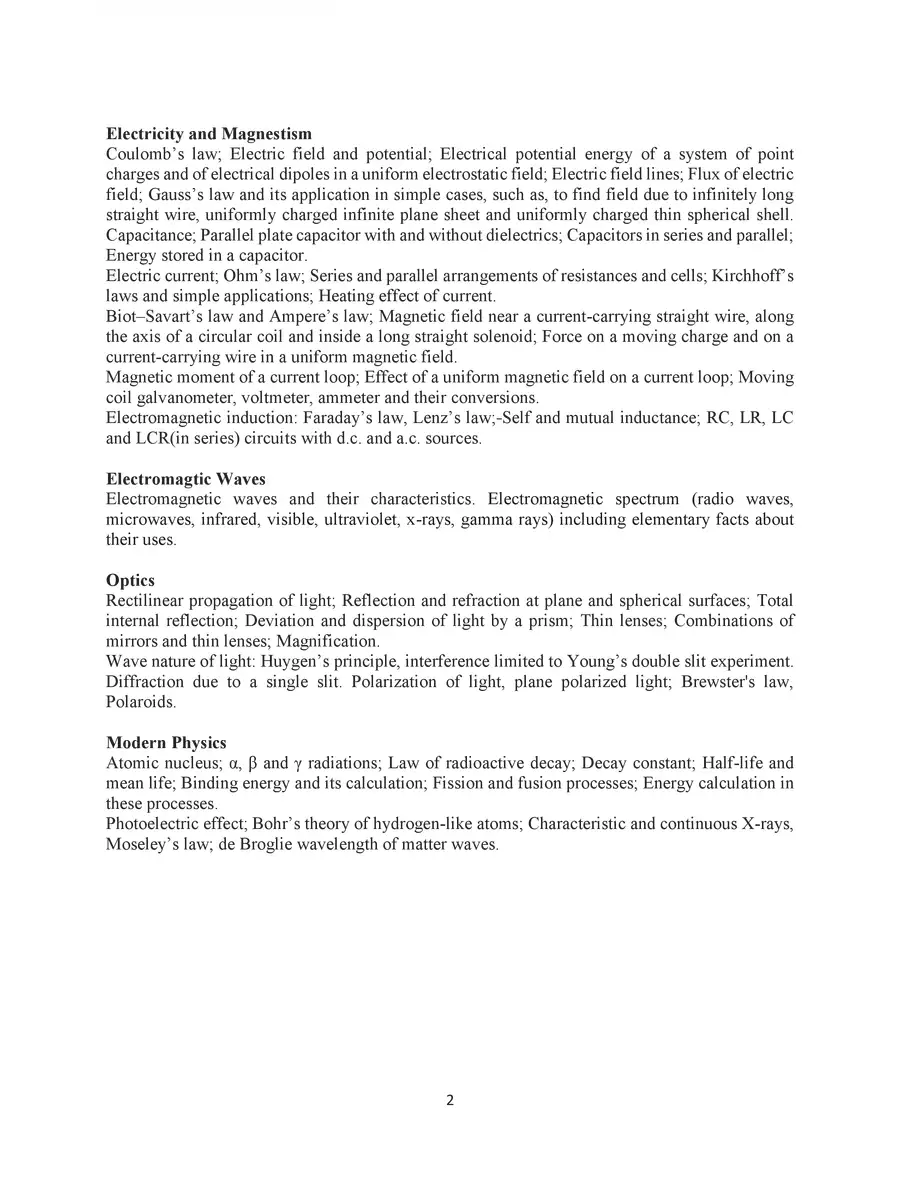 2nd Page of JEE Advanced Syllabus 2023 PDF