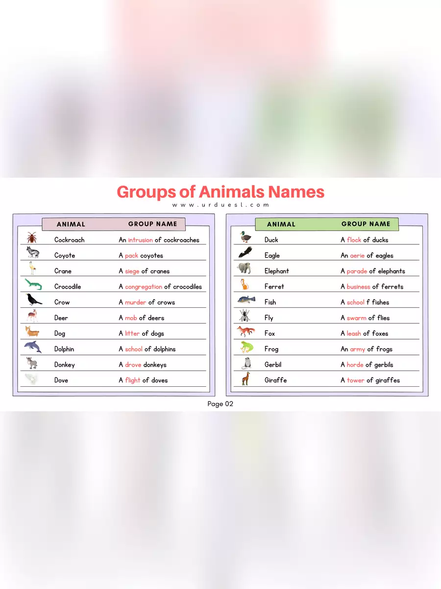 2nd Page of 99+ Animal Groups of Names List PDF