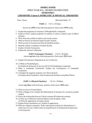 B.Sc 1st Year Chemistry Important Questions 2022