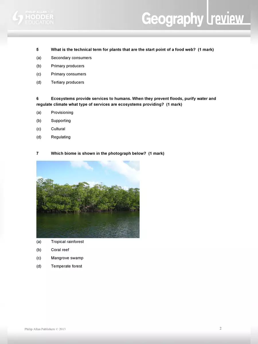 2nd Page of Biodiversity Quiz Questions and Answers PDF