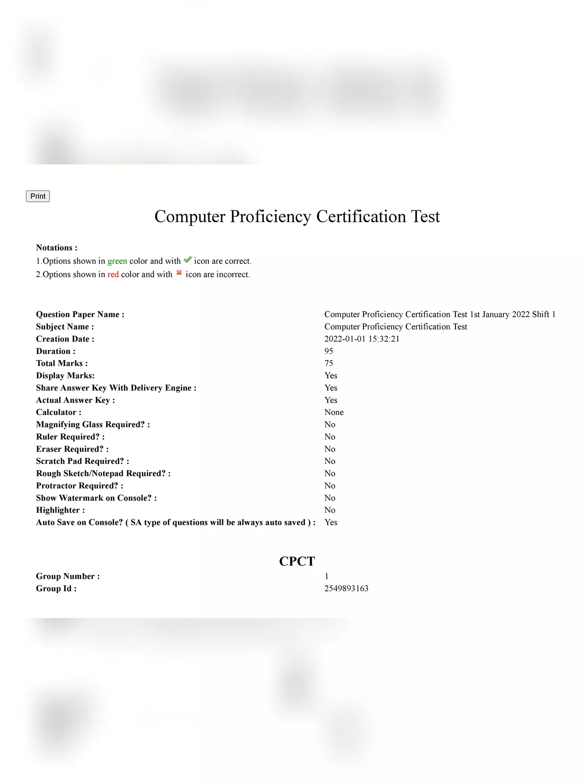 CPCT Exam Paper 2022