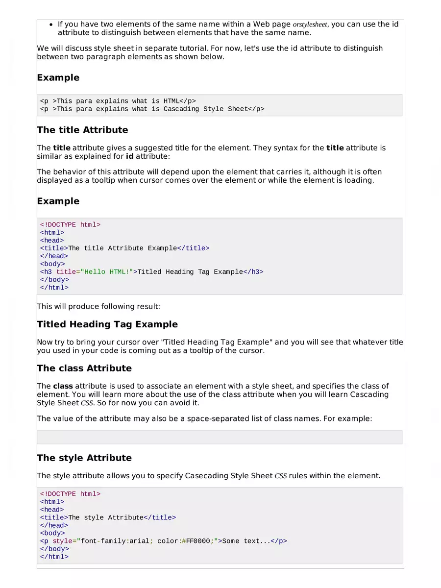 2nd Page of HTML Attributes List PDF