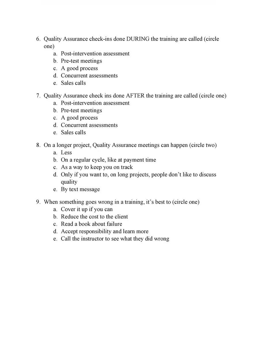 2nd Page of Quality Quiz Questions and Answers PDF