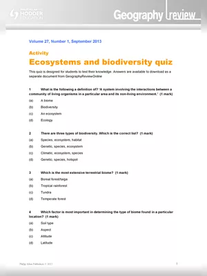 Biodiversity Quiz Questions and Answers