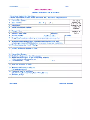 Bonafide Certificate PDF
