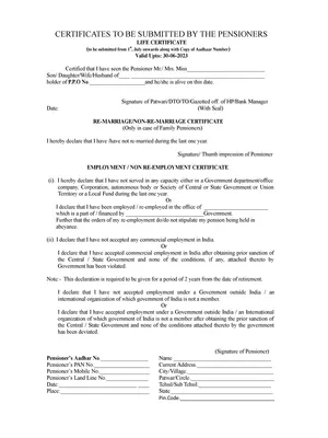 Life Certificate Form PDF