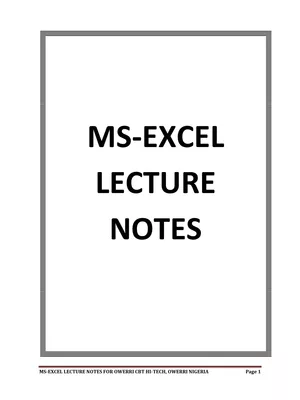 MS Excel Notes