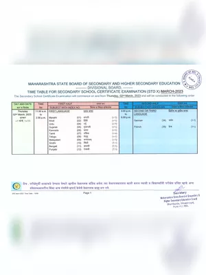 10th/SSC Time Table 2022 Maharashtra Board