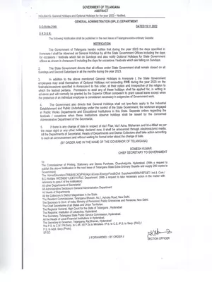 Telangana Government Holidays List 2023 PDF