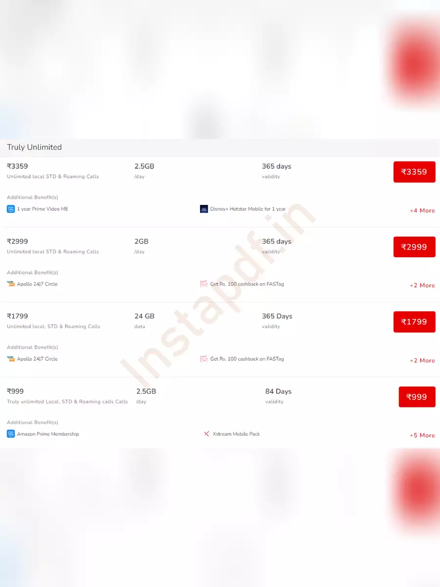 2nd Page of Airtel Recharge Plan List 2024 PDF