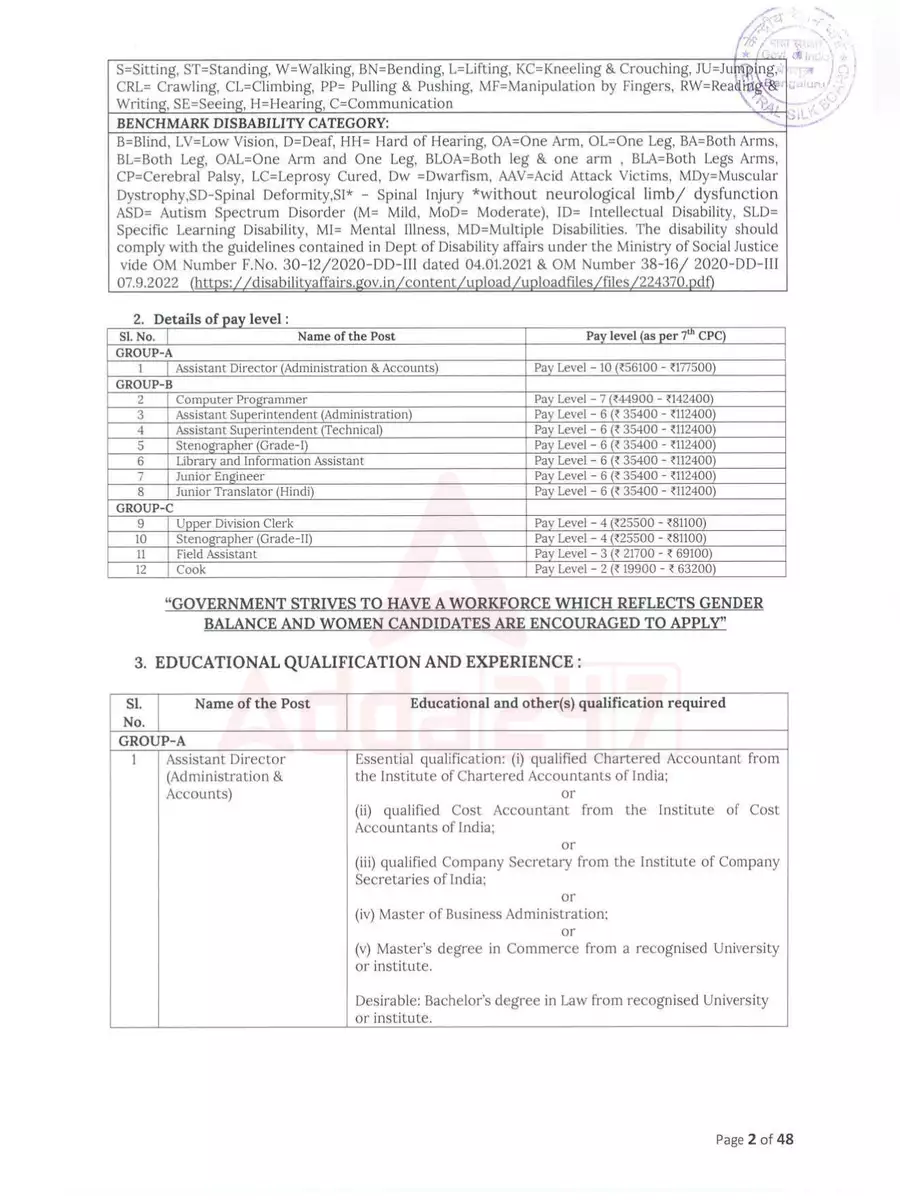 2nd Page of Central Silk Board Recruitment 2022 Notification PDF