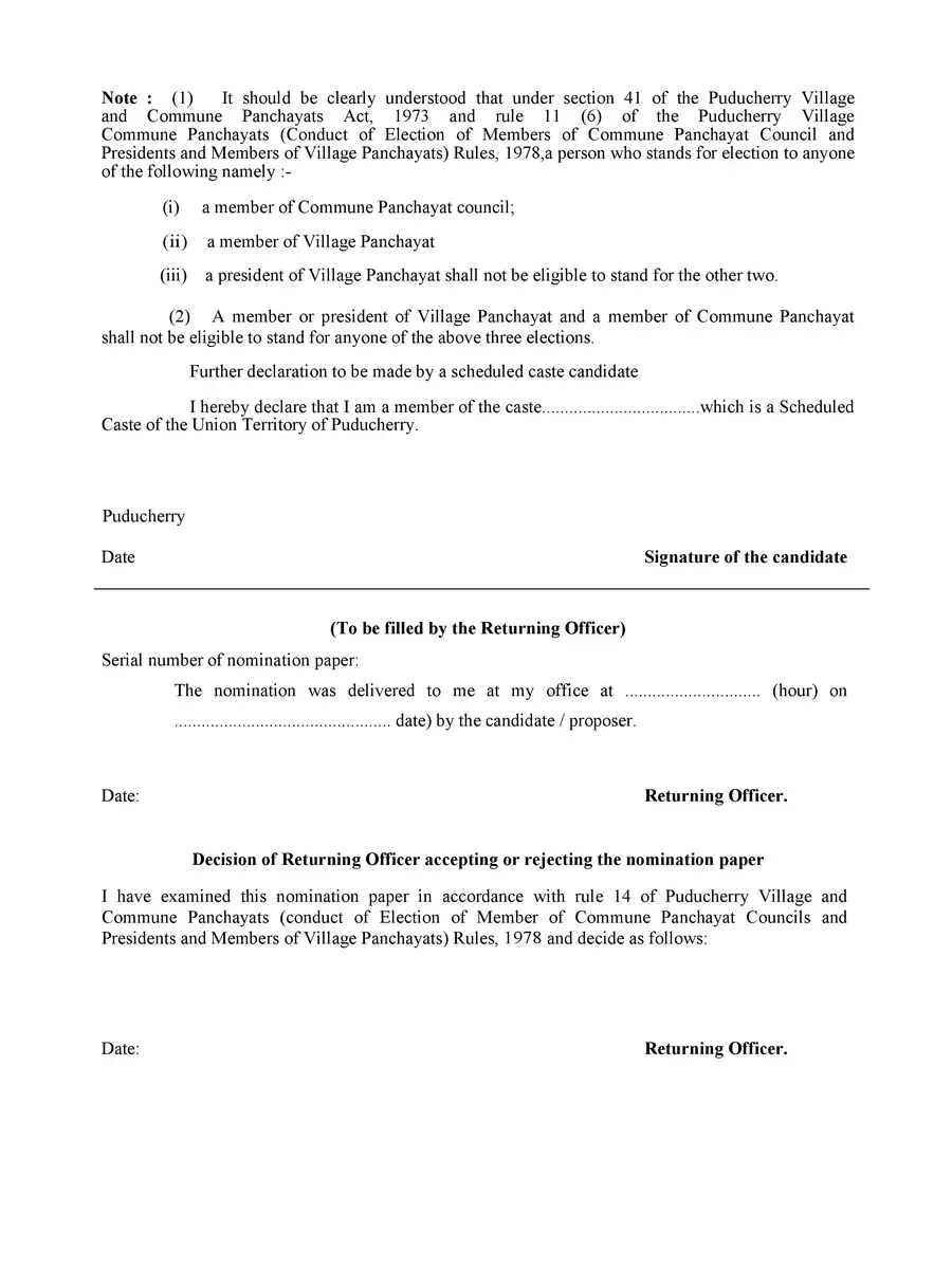 2nd Page of Gram Panchayat Election Nomination Form PDF