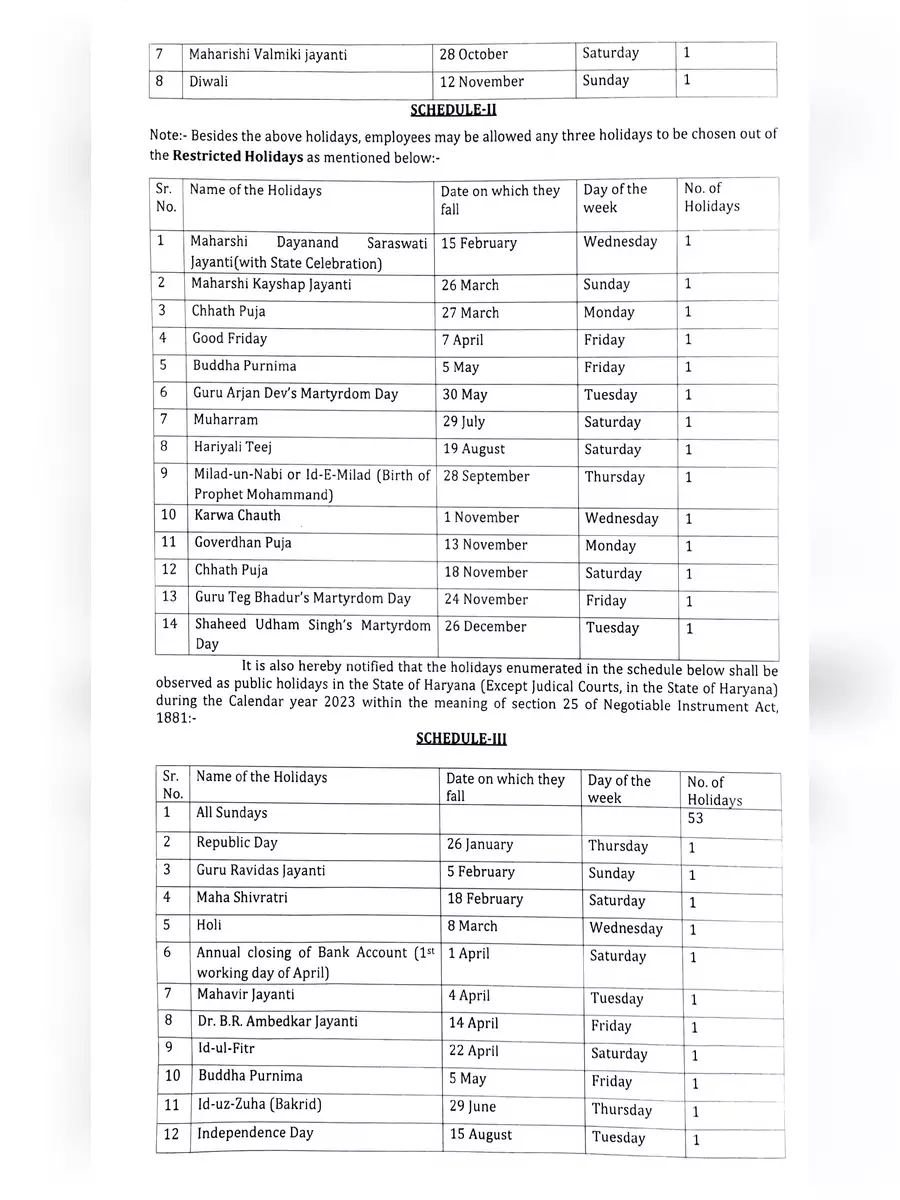 Haryana Govt Holidays List 2023 PDF InstaPDF