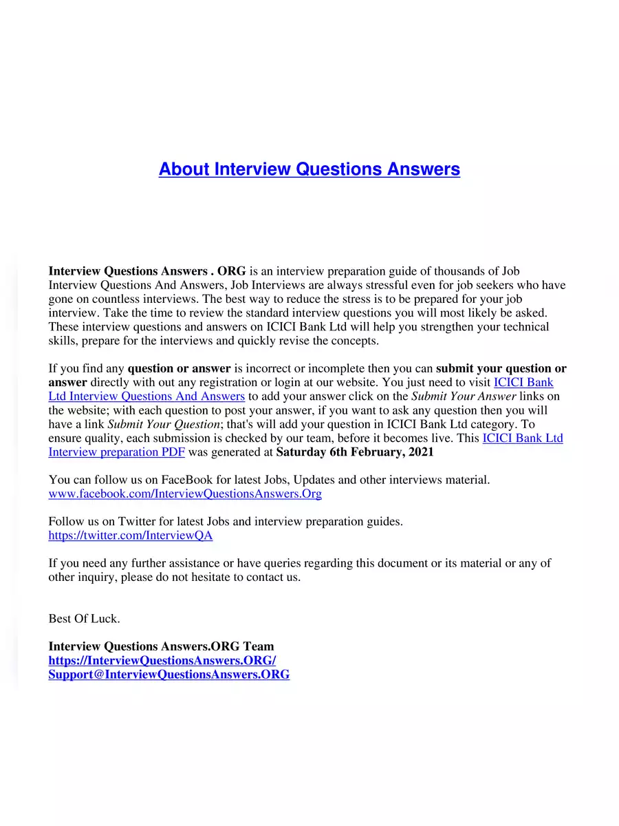 2nd Page of ICICI Bank Interview Questions and Answers PDF