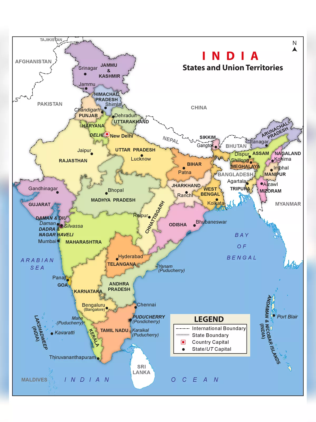 India Map with States & Capital 2024