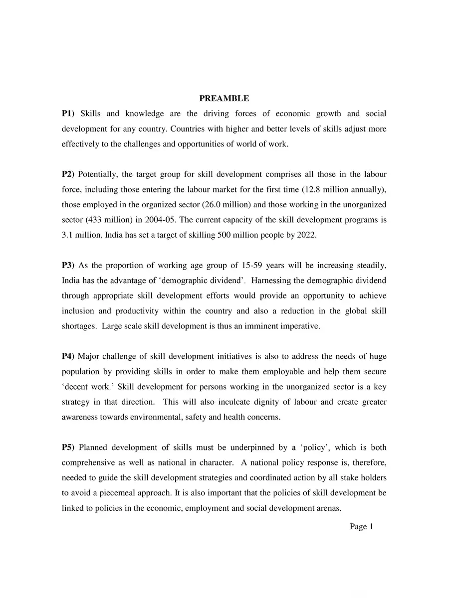 2nd Page of National Skill Development Policy PDF