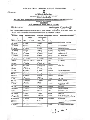 Holiday List 2023 Assam PDF