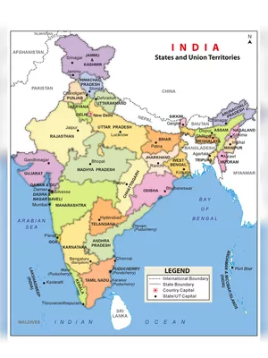 India Map with States & Capital 2024 English, Hindi