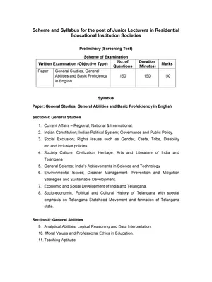 JL Notification 2022 Telangana Syllabus