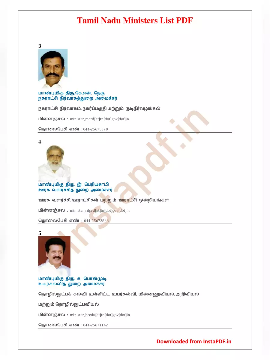 2nd Page of Tamil Nadu Cabinet Ministers Name List 2024 PDF