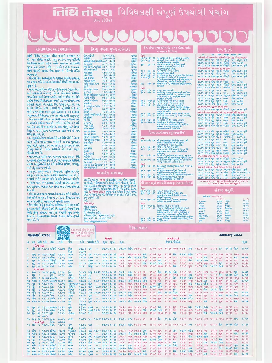 2nd Page of Tithi Toran Gujarati Calendar (ગુજરાતી કેલેન્ડર) 2023 PDF