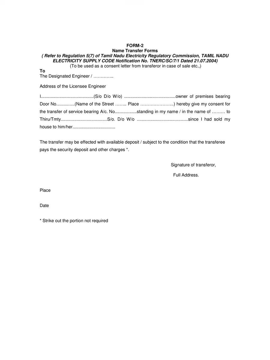 2nd Page of TNEB Name Transfer Form Tamil PDF