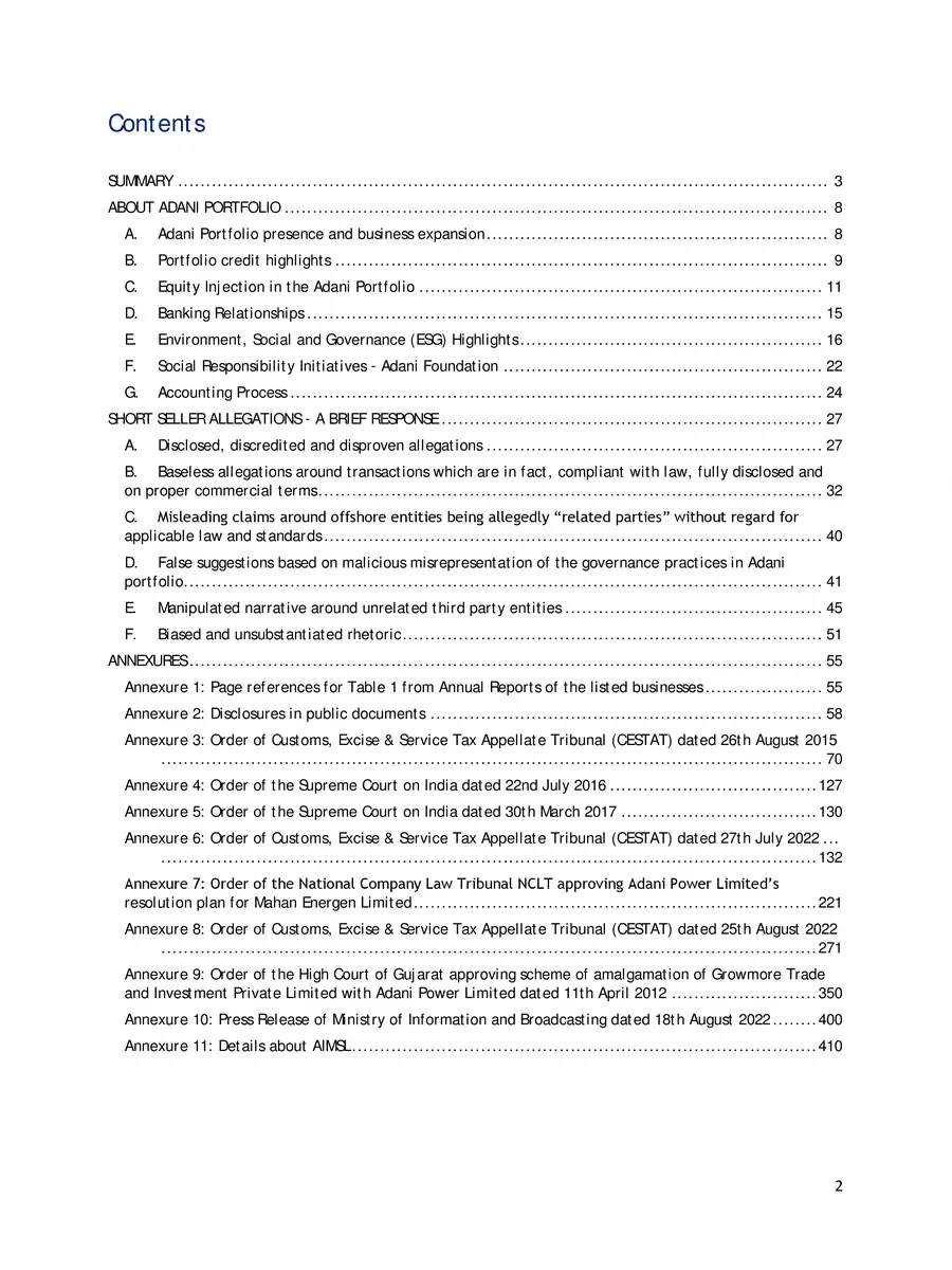 2nd Page of Aadani Response to Hindenburg PDF