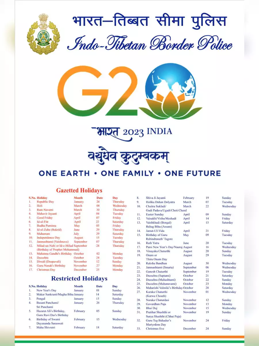 2nd Page of ITBP Calendar 2023 PDF