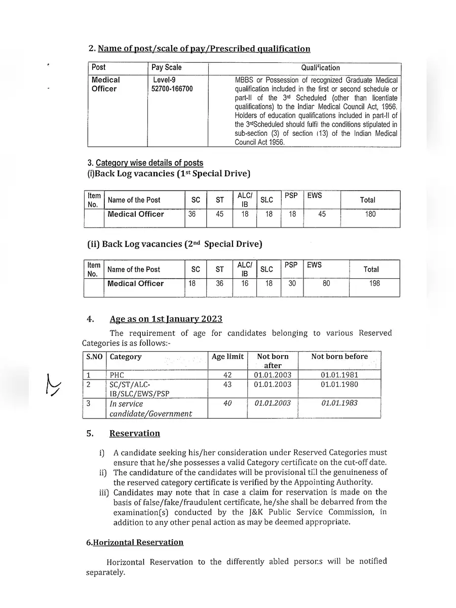 2nd Page of JKPSC KAS 2023 Notification PDF