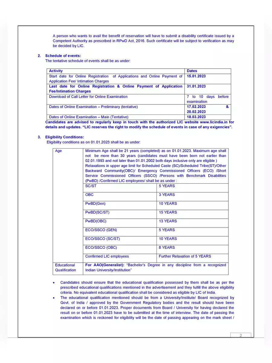 2nd Page of LIC AAO Notification 2023 PDF