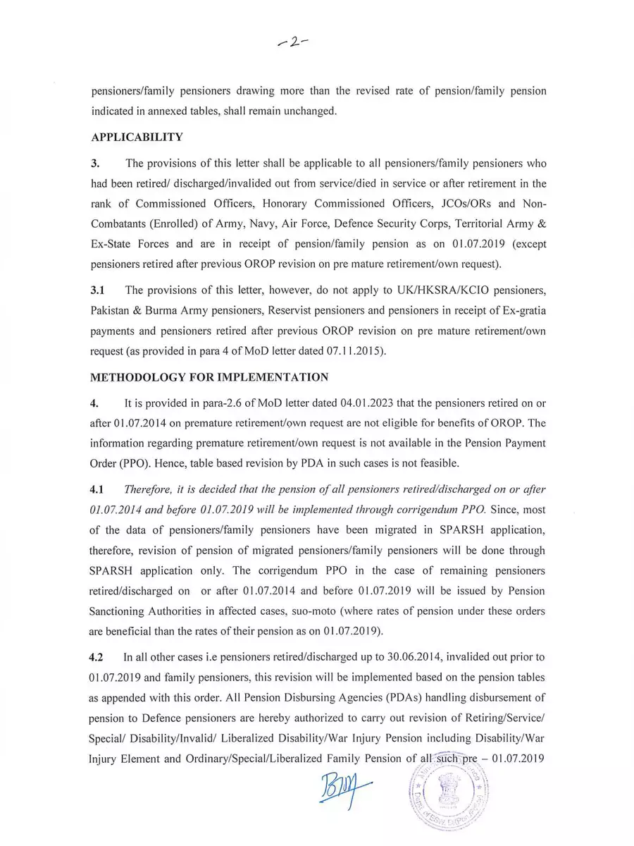 2nd Page of New OROP Table 2023 PDF
