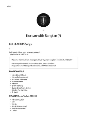 BTS All Songs List PDF