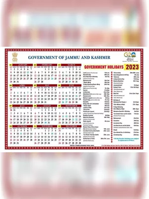 Jammu and Kashmir Calendar 2023