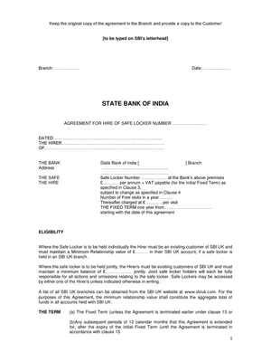 SBI Locker Agreement Form PDF