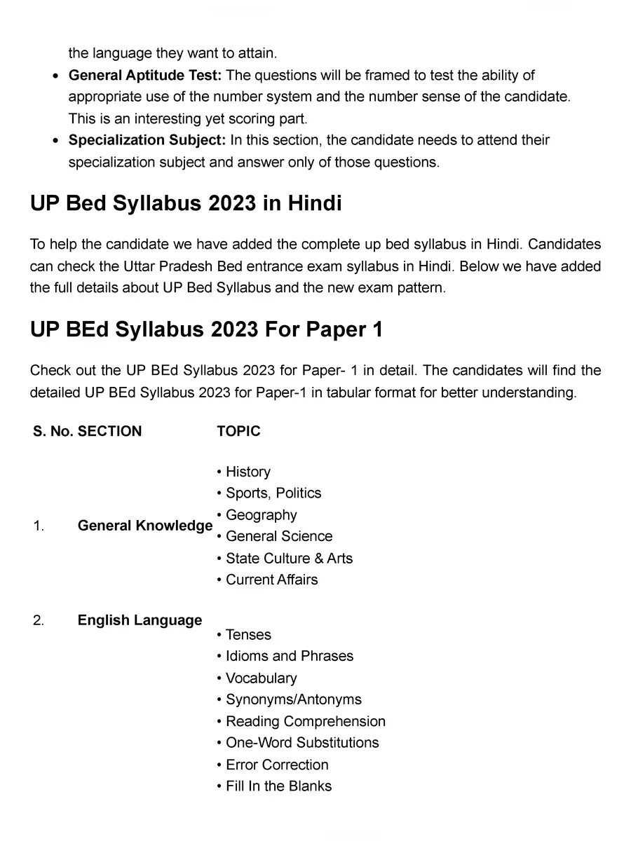 2nd Page of B.ED Entrance Exam Syllabus PDF