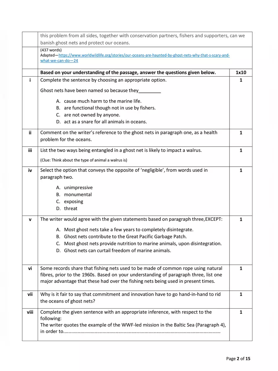 2nd Page of English Question Paper for Class 12 PDF