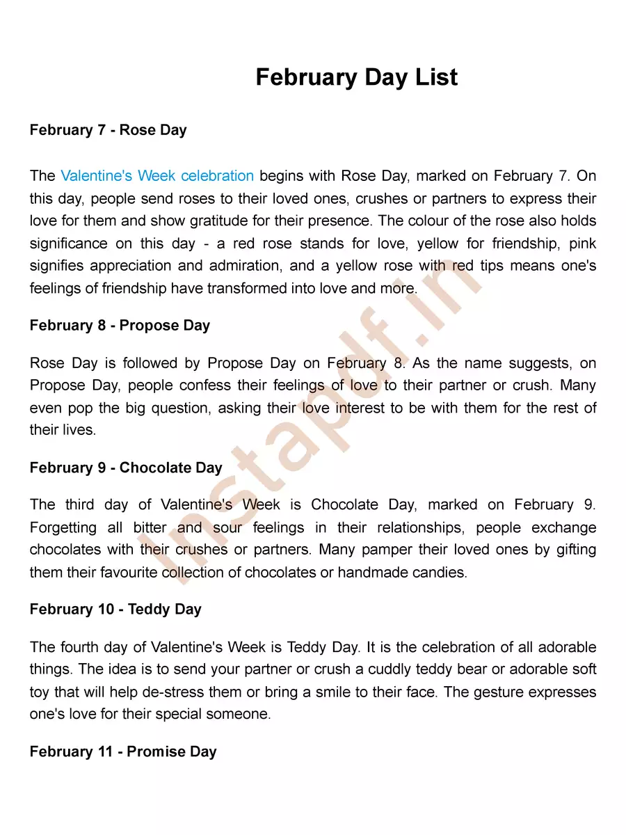 2nd Page of February Days List 2024 PDF