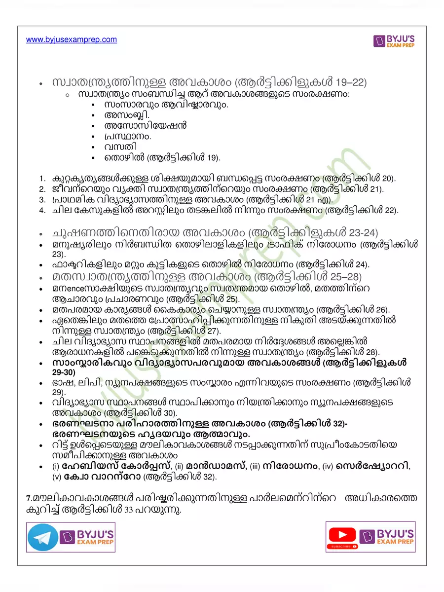 2nd Page of Fundamental Rights Malayalam PDF
