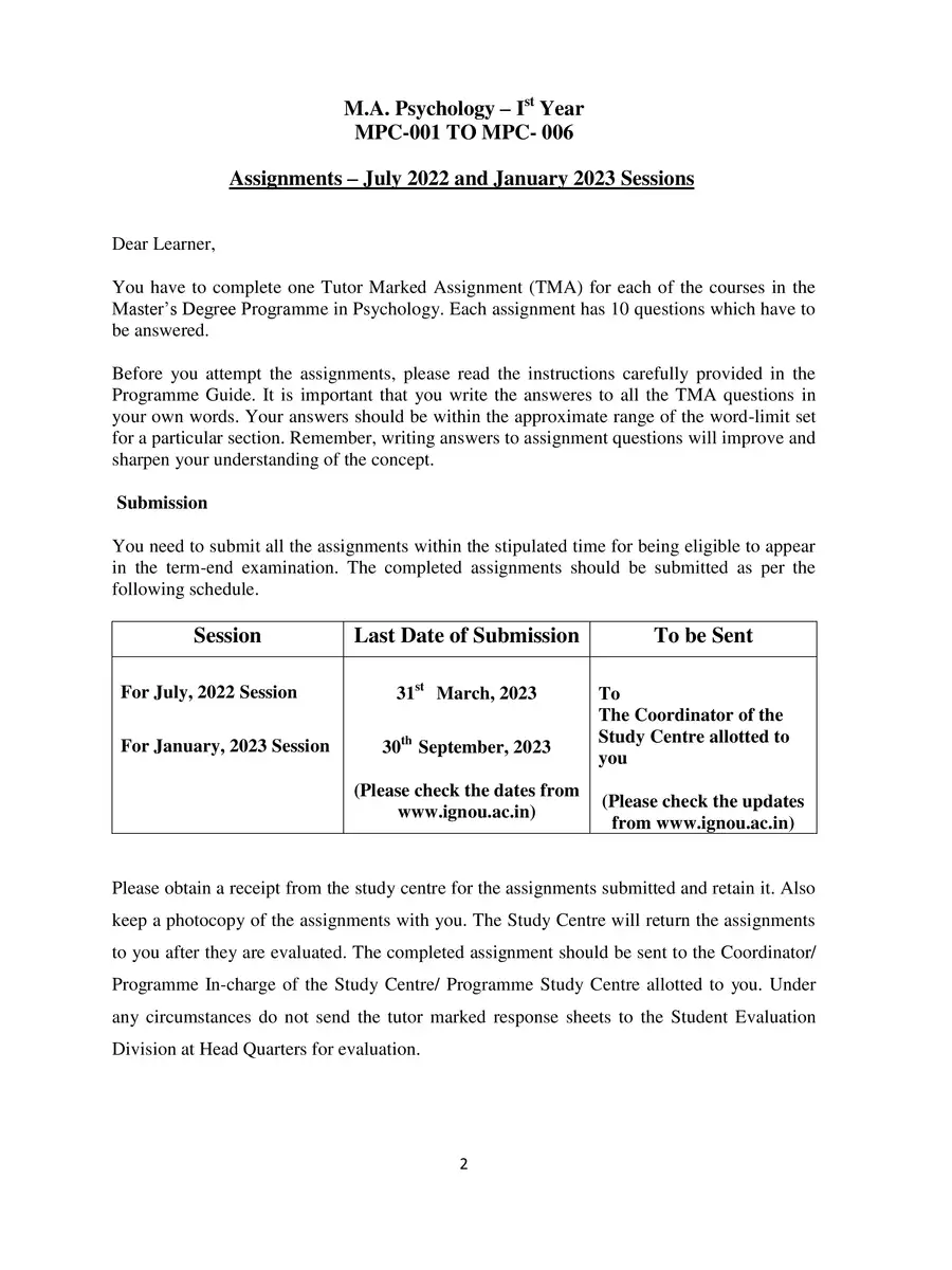 2nd Page of Ignou Assignment Question Paper 2022-23 PDF