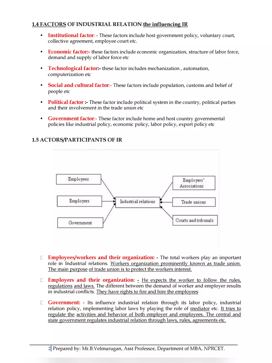 2nd Page of Industrial Relations and Labour Welfare Notes PDF