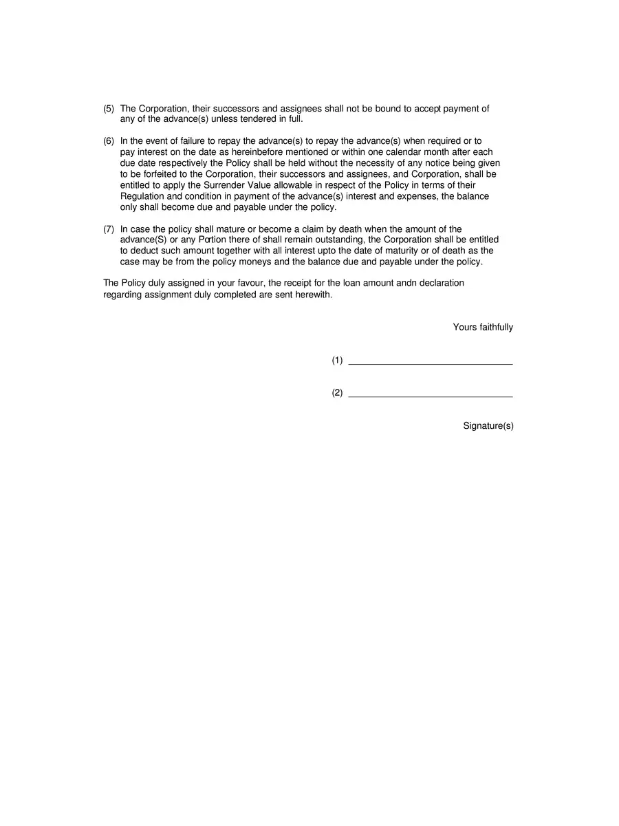 2nd Page of LIC Policy Loan Application Form PDF