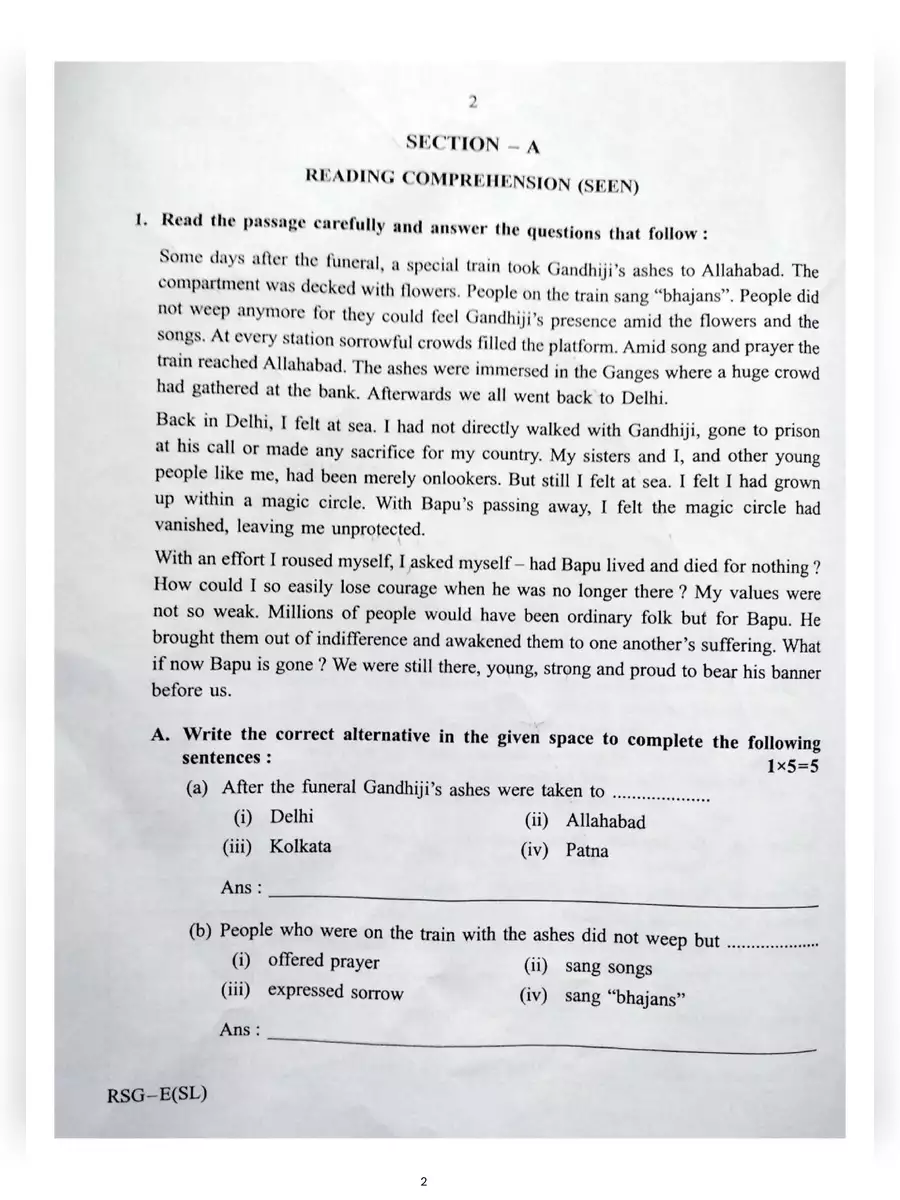 2nd Page of Madhyamik English Question Paper 2023 PDF