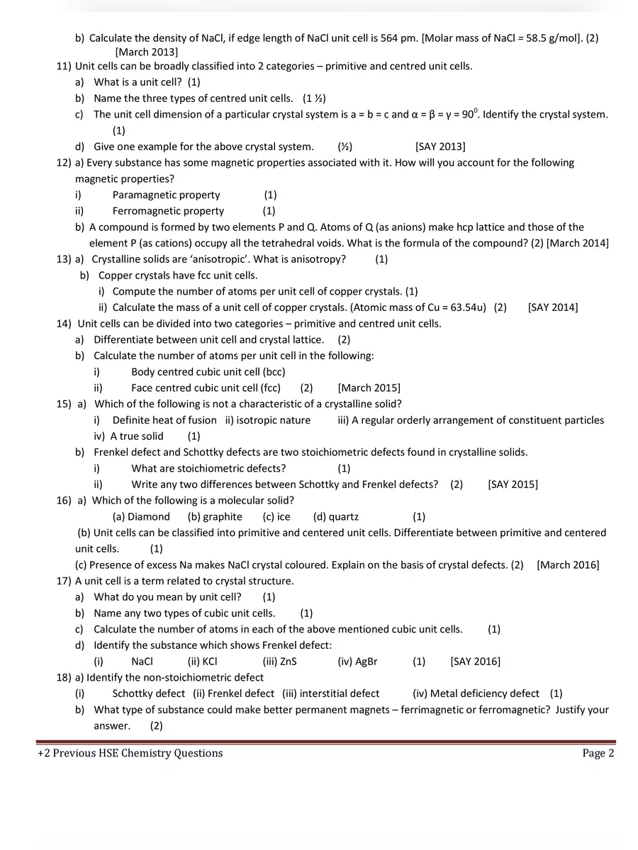 2nd Page of Plus Two Chemistry Previous Year Questions and Answers PDF