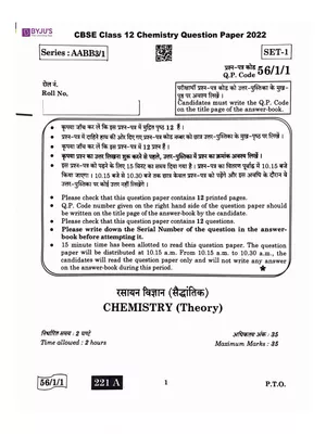 CBSE Class 12 Chemistry Question Paper 2022