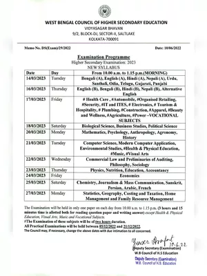 Class 11 Exam Date 2023 West Bengal