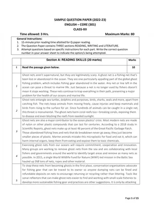 English Question Paper for Class 12