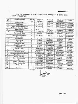 Manipur Holiday List 2023 PDF